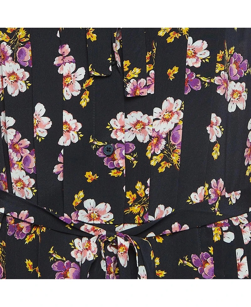 Pre-Owned Zadig & Voltaire Women's Black Peonies Print Silk Pleated Button Front Maxi Dress