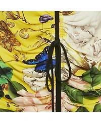 Pre-Owned Roberto Cavalli Women's Yellow Floral Print Jersey Ruched Detail Short Dress