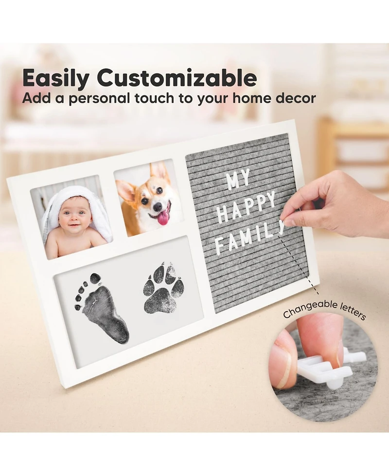 Heartfelt Inkless Baby Hand & Footprint Frame Kit with Letterboard, Dog Paw Print, Baby Shower Gifts for New-Moms