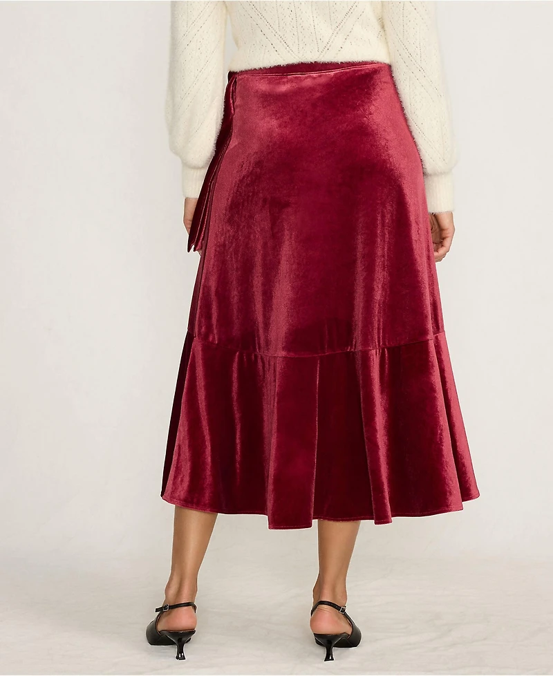 Lands' End Women's Petite Velvet Wrap Midi Skirt