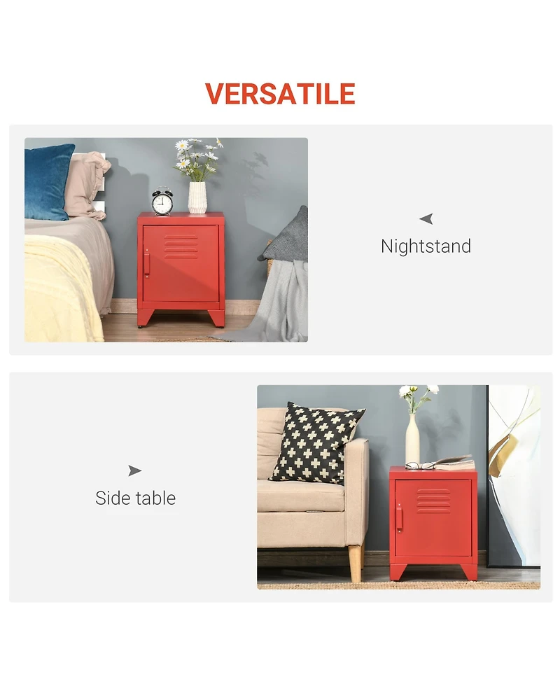 Homcom Locker-Style Nightsd Storage Side Table w/ Shelf & Metal Frame,