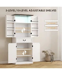 Homcom Farmhouse Kitchen Pantry Cabinet with Light, Storage Cabinet,