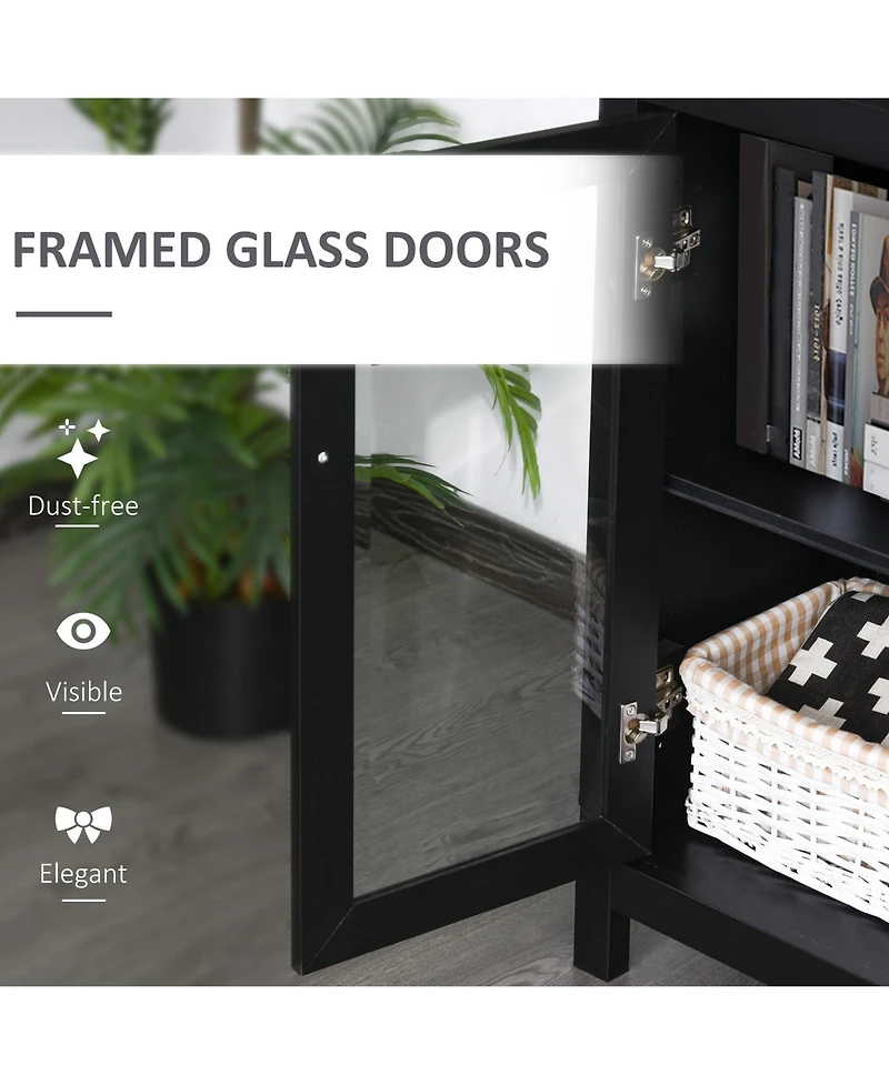 Homcom 71" Freesding Bookshelf Storage Cabinet Hutch w/ Glass Doors