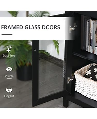 Homcom 71" Freesding Bookshelf Storage Cabinet Hutch w/ Glass Doors