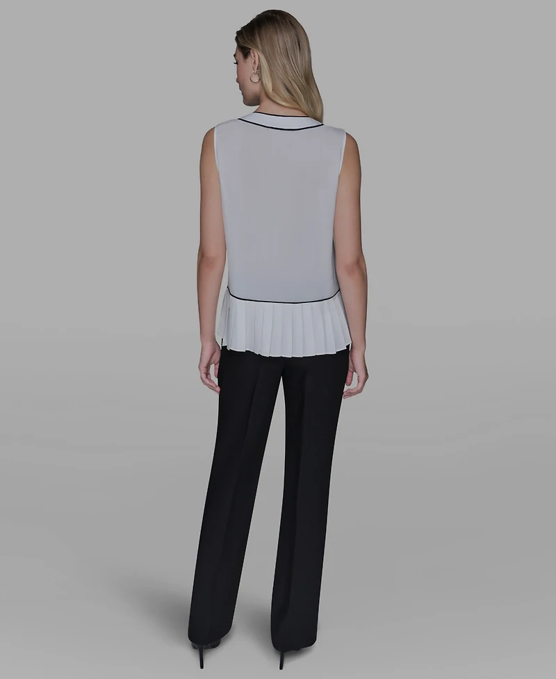 Karl Lagerfeld Paris Women's Pleated Detail Sleeveless Top