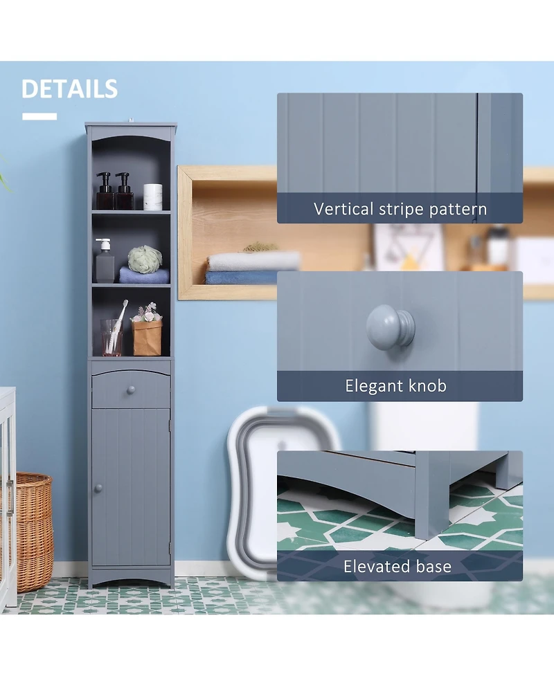 Homcom Bathroom Storage Cabinet, Free Standing Bath Storage Unit, Tall Linen Tower with 3-Tier Shelves and Drawer, Grey