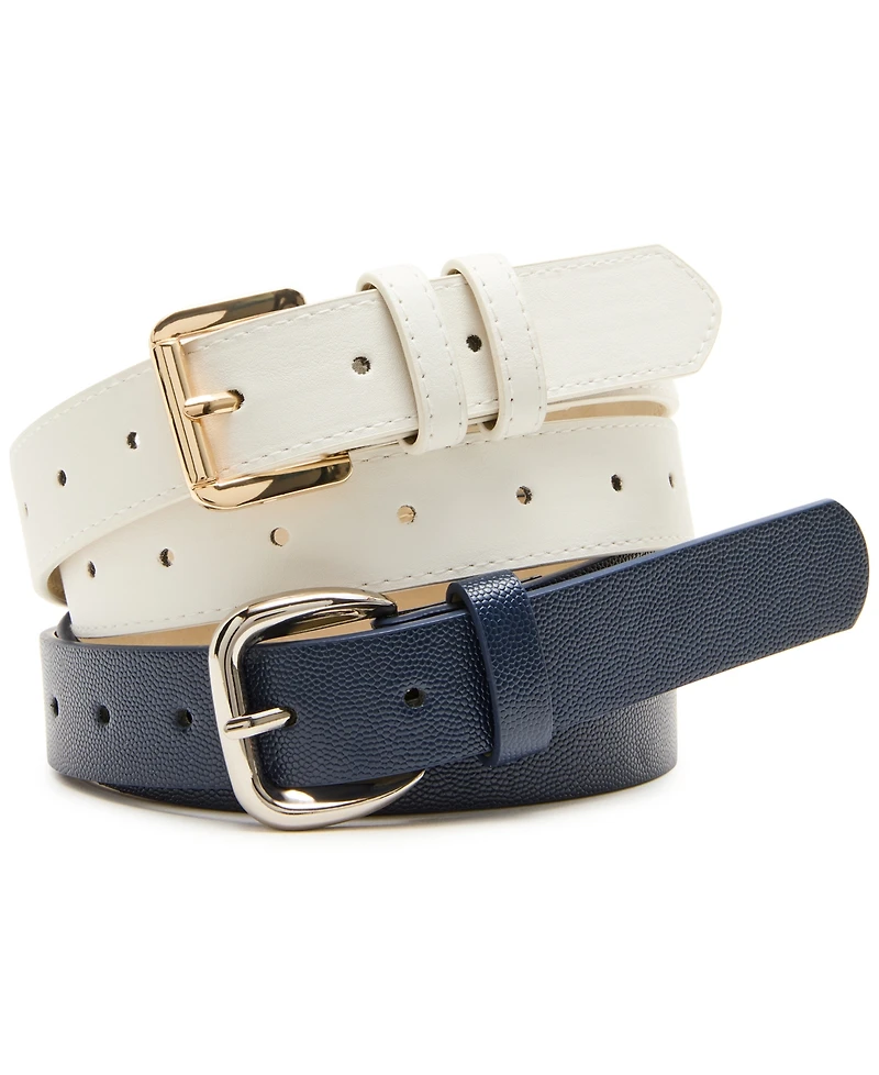 Steve Madden Women's Grain and Double Keeper Buckle 2-Pc Wide Belt