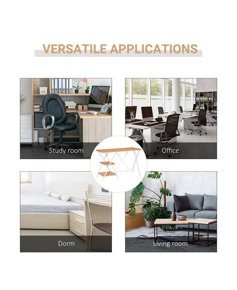 Homcom Computer Desk with 2-Tier Storage Shelves Wood Grain Writing Desk, Natural