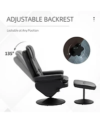 Homcom Recliner and Ottoman with Wrapped Base, Swivel Pu Leather Reclining Chair with Footrest for Living Room, Bedroom and Office