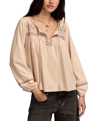 Lucky Brand Women's Long Sleeve Peasant Top