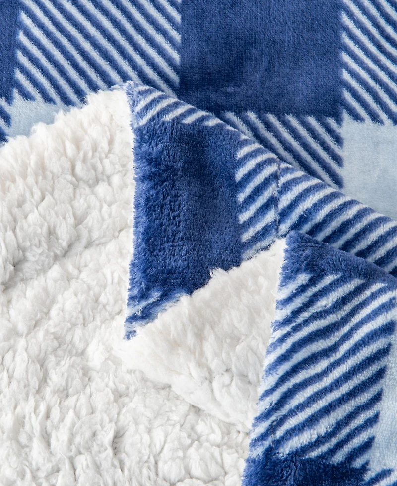 Linery & Co. Velvet Plush Reversible Sherpa Lodge Printed Throw Blanket