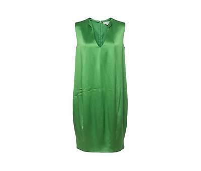 Pre-Owned Alexander Mcqueen Women's Green Silk Satin Sleeveless Shift Dress