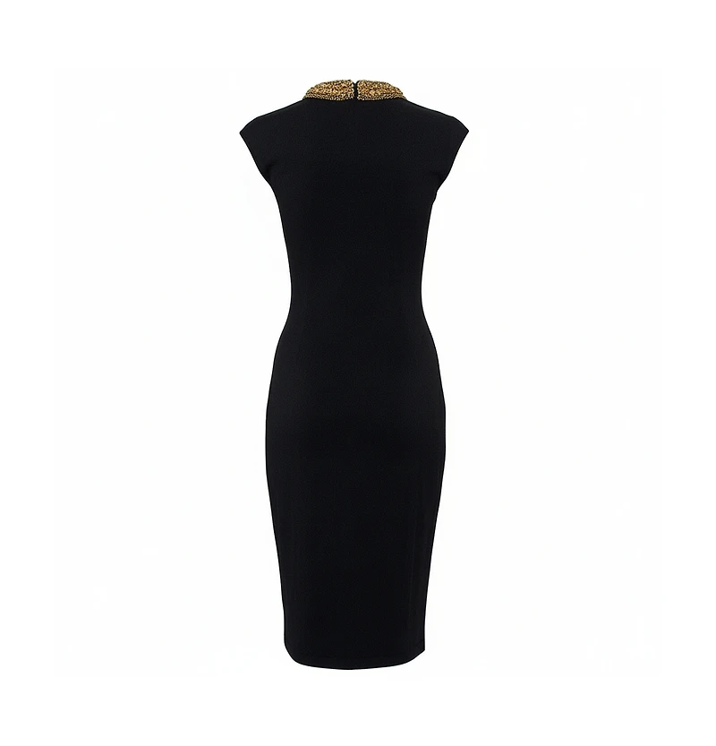 Pre-Owned Alexander Mcqueen Knit Embellished Neck Detail Sleeveless Sheath Dress