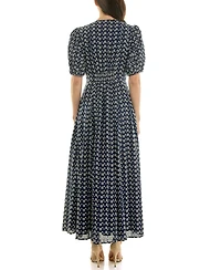 Taylor Women's Puff-Sleeve Eyelet Button-Front Dress