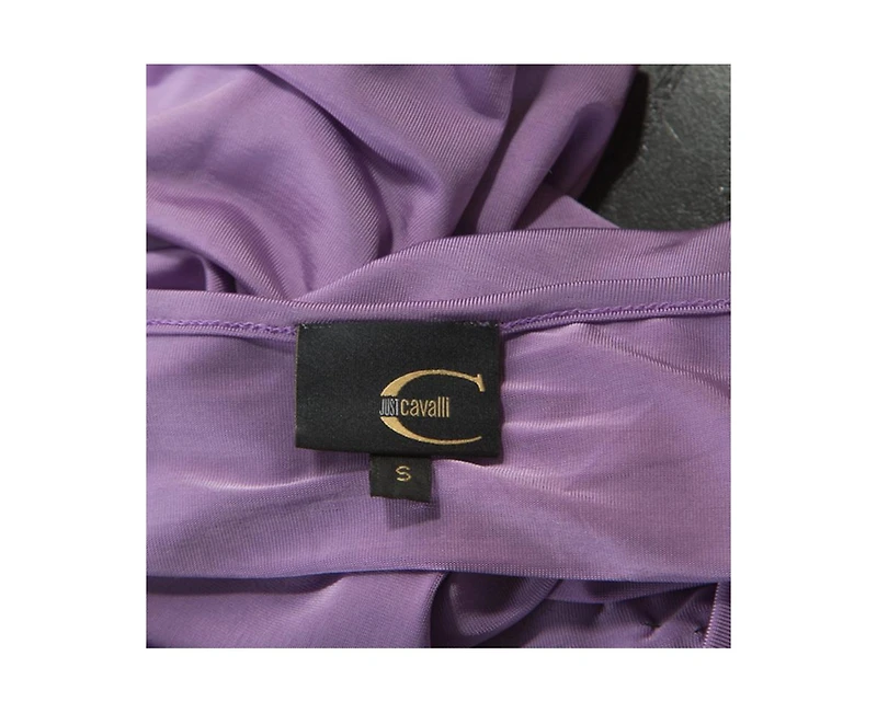 Pre-Owned Roberto Cavalli Women's Lilac Jersey Embellished Logo Scoop Neck Top