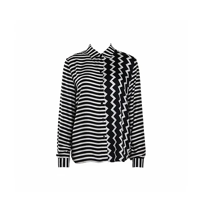 Pre-Owned Stella Mccartney Women's Monochrome Silk Multiprint Long Sleeve Shirt