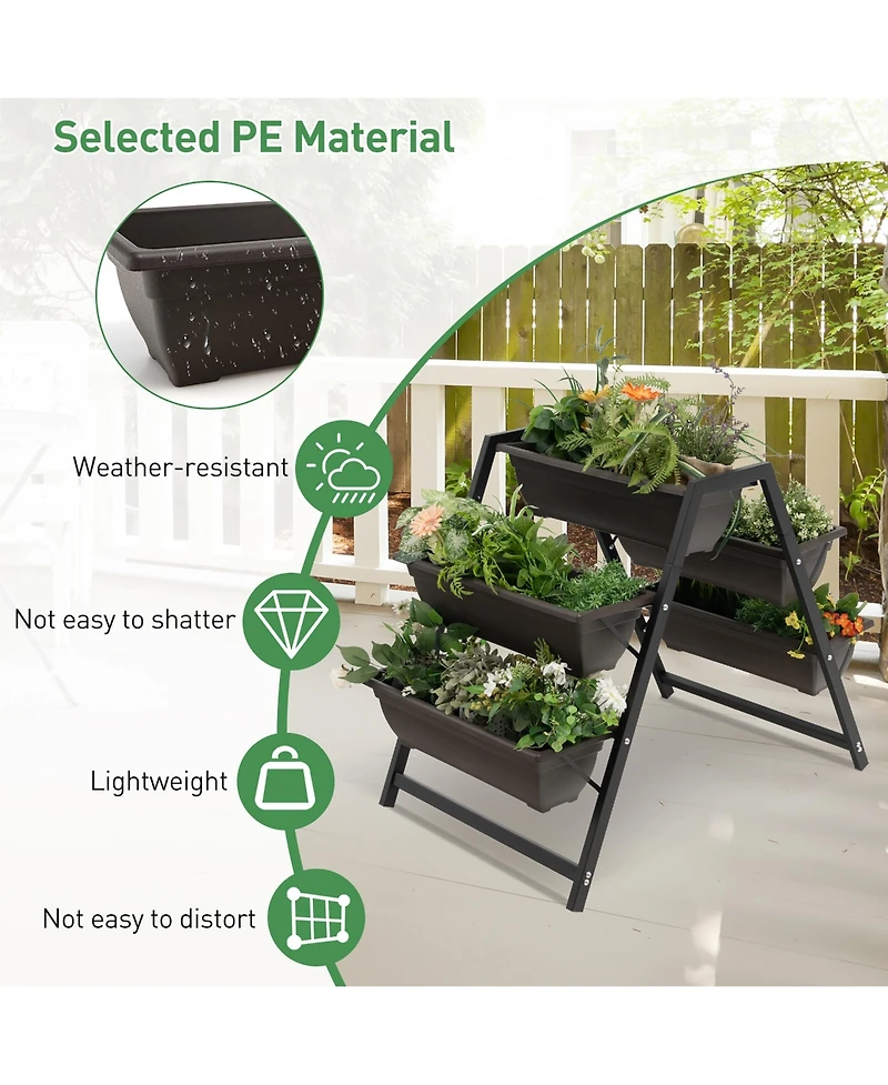 Costway 31”H Raised Garden Bed 3-Tier Vertical Planter w/5 Plant Boxes Indoor Outdoor