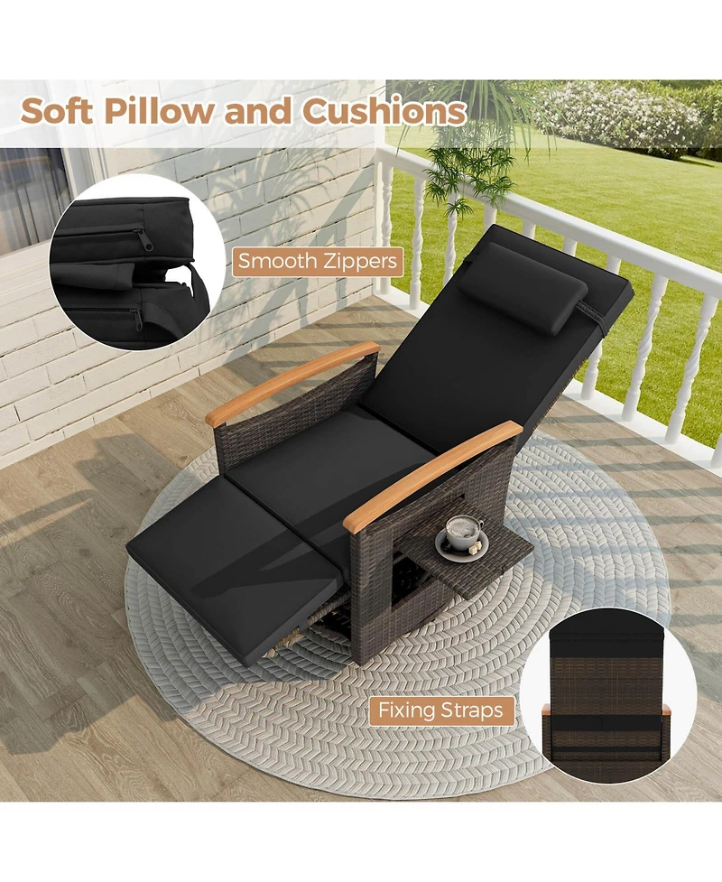 Outdoor 360° Swivel Rattan Recliner Chair Patio Wicker Chaise Lounge Chair