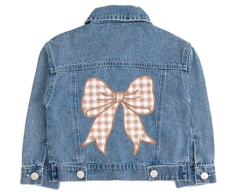 Sweet Wink Little Girls Gingham Bow Patch Denim Jacket