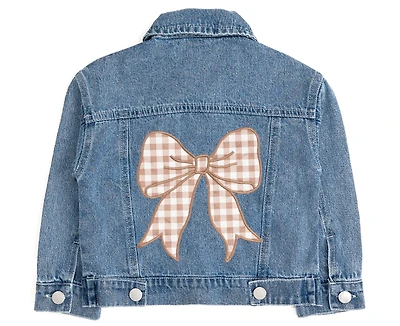Sweet Wink Little Girls Gingham Bow Patch Denim Jacket