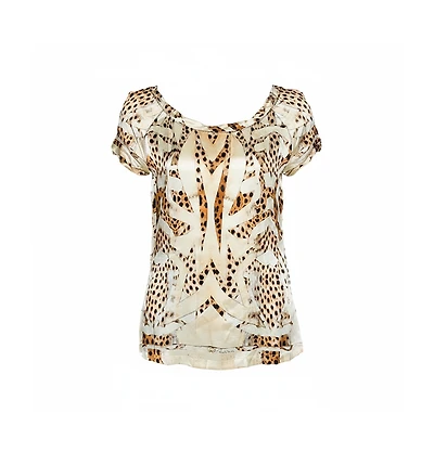 Pre-Owned Roberto Cavalli Women's Silk Leopard Print Short Sleeve Top