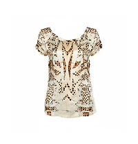 Pre-Owned Roberto Cavalli Women's Silk Leopard Print Short Sleeve Top