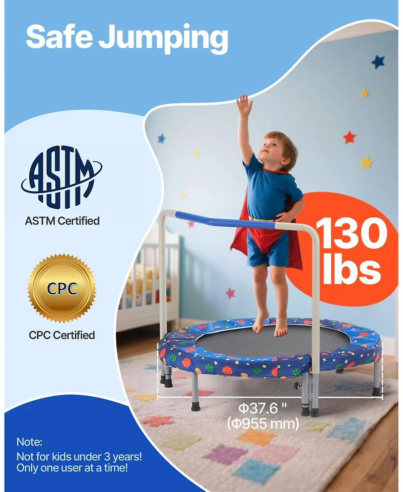Sugift 36" Kids Trampoline Foldable Indoor Outdoor Mini Trampoline with Handle Blue