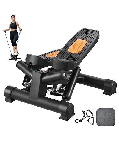 Mecale Mini Stair Stepper, Hydraulic Twist Stepper with Resistance Bands and Lcd Monitor for Home Exercise
