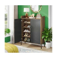 Slickblue Narrow Shoe Cabinet with Doors for Compact Hallway Spaces