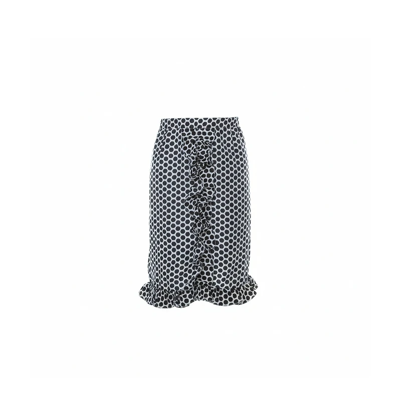 Pre-Owned Marni Women's Blue And White Polka Dot Printed Coated Silk Ruffle Detail Skirt