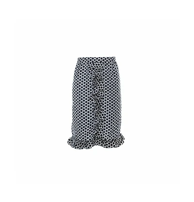 Pre-Owned Marni Women's Blue And White Polka Dot Printed Coated Silk Ruffle Detail Skirt