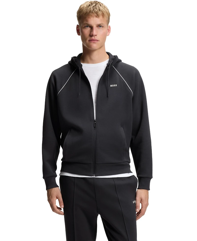 Boss by Hugo Men's Cotton-Blend Zip-Up Piping Detail Hoodie