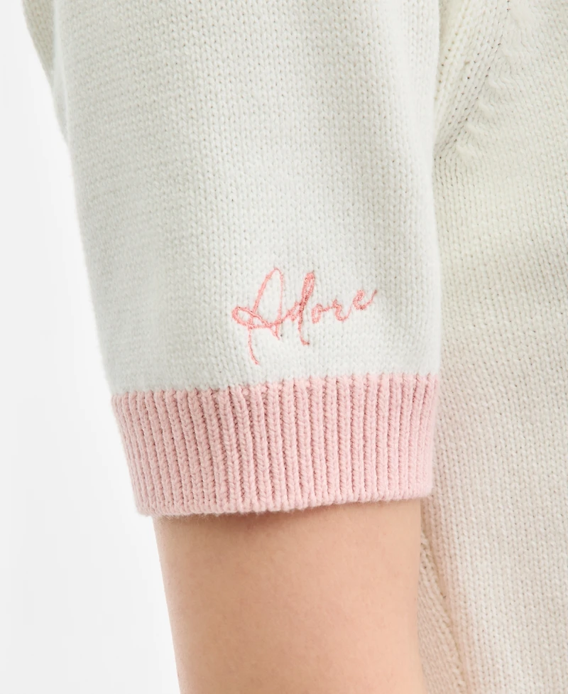 On 34th Women's Embroidered Colorblocked Short-Sleeve Sweater, Macy's Exclusive