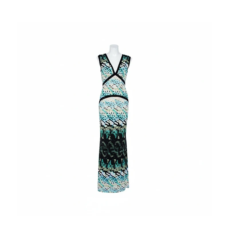 Pre-Owned Roberto Cavalli Women's Multicolor Printed Knit Paneled Sleeveless Maxi Dress