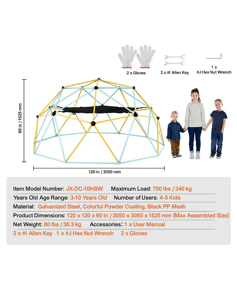 Sugift 10FT Kids Climbing Dome with Hammock and Swing 750 Lb Capacity