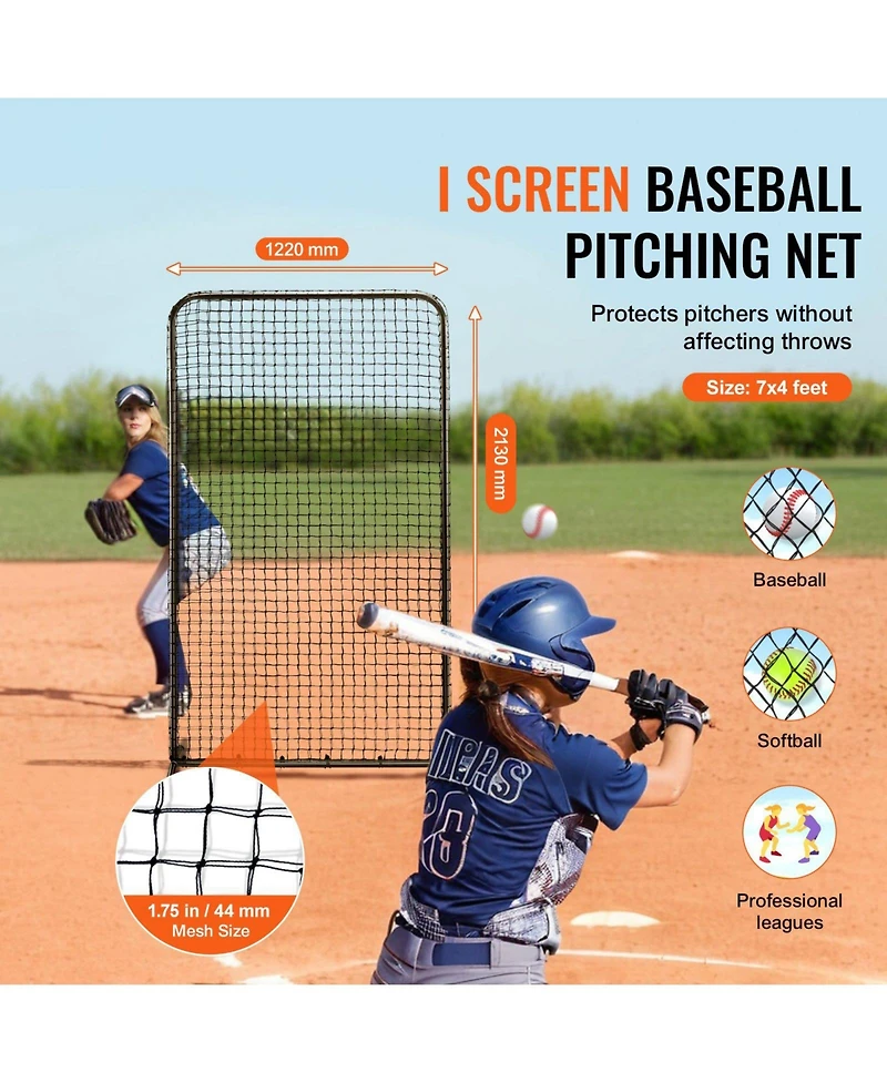 Mecale I-Screen Baseball Net, 7x4 ft Safety Pitching Screen with Carry Bag and Stakes, Heavy-Duty Batting Cage Protection Net