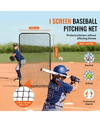 Mecale I-Screen Baseball Net, 7x4 ft Safety Pitching Screen with Carry Bag and Stakes, Heavy-Duty Batting Cage Protection Net