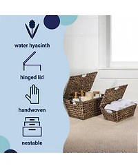 Happimess Wilder Classic Farmhouse Woven Hyacinth Rectangular Storage Baskets with Lids and Handles (Set of 2