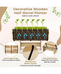 Costway Outdoor Wooden Planter Solid Acacia Wood Half-Barrel Planter Box with Legs