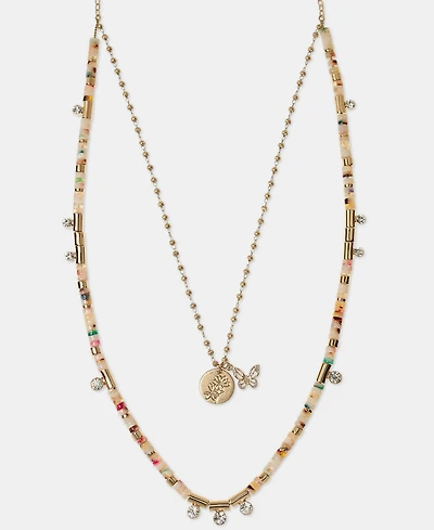 lonna & lilly Gold-Tone Crystal Flower & Butterfly Beaded Statement Necklace, 34" + 3" extender