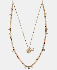 lonna & lilly Gold-Tone Crystal Flower & Butterfly Beaded Statement Necklace, 34" + 3" extender