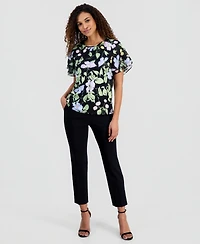 Kasper Women's Flutter-Sleeve Floral Top