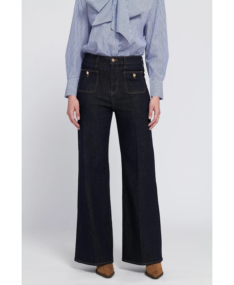 Elle Collection Women's Patch Pocket Wide Leg Jean Wide-Leg Pants