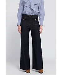 Elle Collection Women's Patch Pocket Wide Leg Jean Wide-Leg Pants