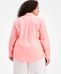 Charter Club Plus 100% Linen Roll-Tab Shirt, Exclusively at Macy's