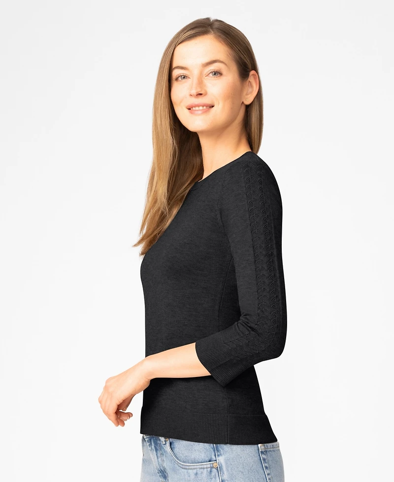 Melissa Paige Women's Pointelle 3/4-Sleeve Sweater