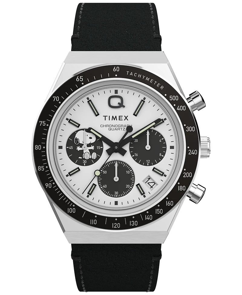 Timex Men's Chronograph Black Leather Watch, 40mm