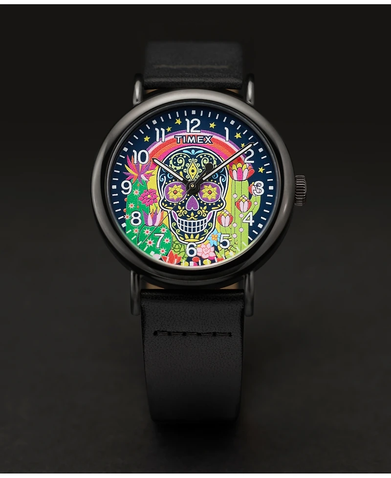 Timex Men's Quartz Analog Black Leather Watch, 40mm