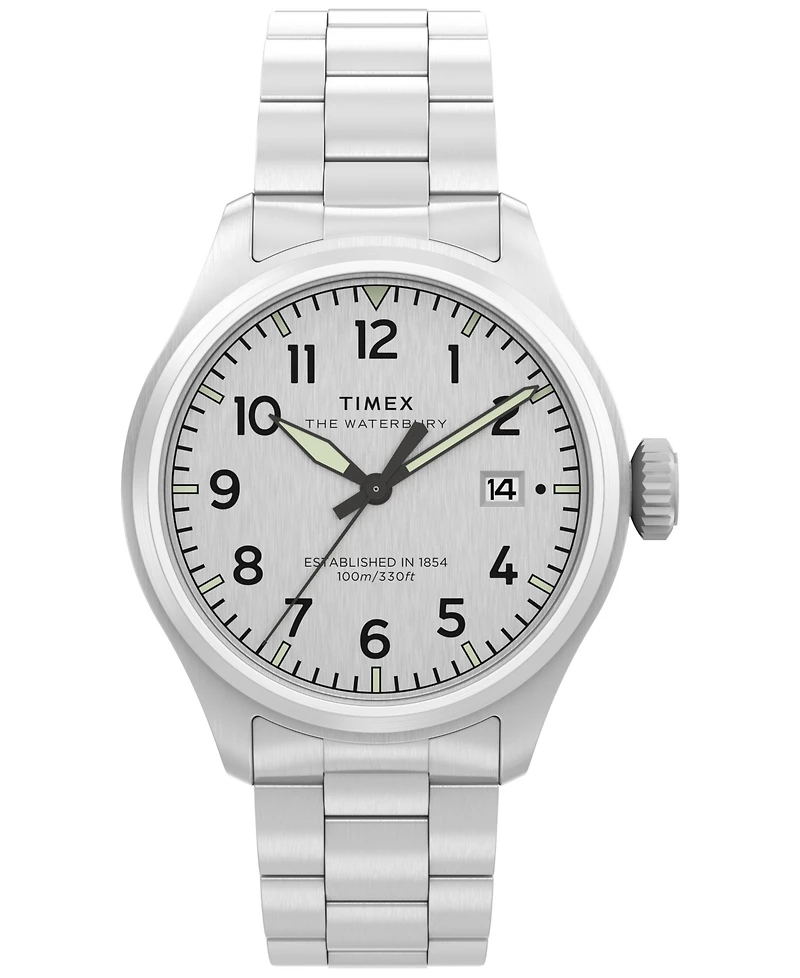 Timex Men's Quartz Analog Silver-Tone Stainless Steel Watch, 41mm