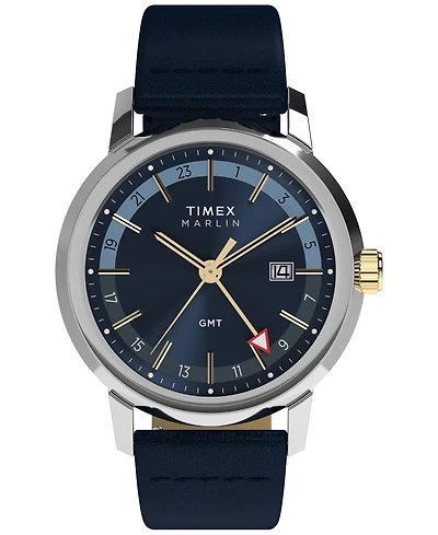 Timex Men's Quartz Analog Blue Leather Watch, 40mm